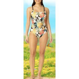 HURLEY Hawaiian Floral UPF 50+ Stretch Midweight One Piece Swimsuit - Size L